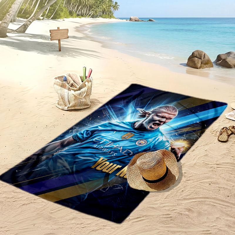 Erling Haaland Personalized Printed Beach Towel Soccer Logo Support Custom Name Text Absorbent Towel For Sport Travel Special Gift