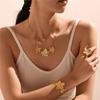 Stainless Steel Flower Necklaces Bracelets Ring for Women 18k Gold Plated Women's Neck Chains Necklace Cuff Bracelet Rings Set