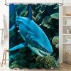 Oceanic Blue Shark Bath Curtain Set Underwater Coral Scene Wall Hanging Shower Curtains for Bathroom Decorations in Home Interio