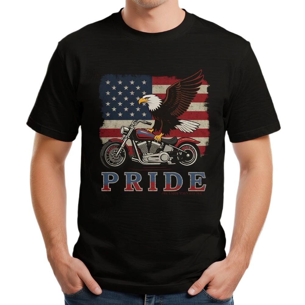 

American Pride Motorcycle USA Flag Bald Eagle Chopper TShirt 100 Cotton ONeck Summer Short Sleeve Casual Mens Tshirt 4XL