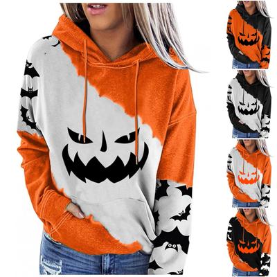 Pullover für Damen mit Halloween-Print, Rundhalsausschnitt, überschnittener Schulter, langen Ärmeln
