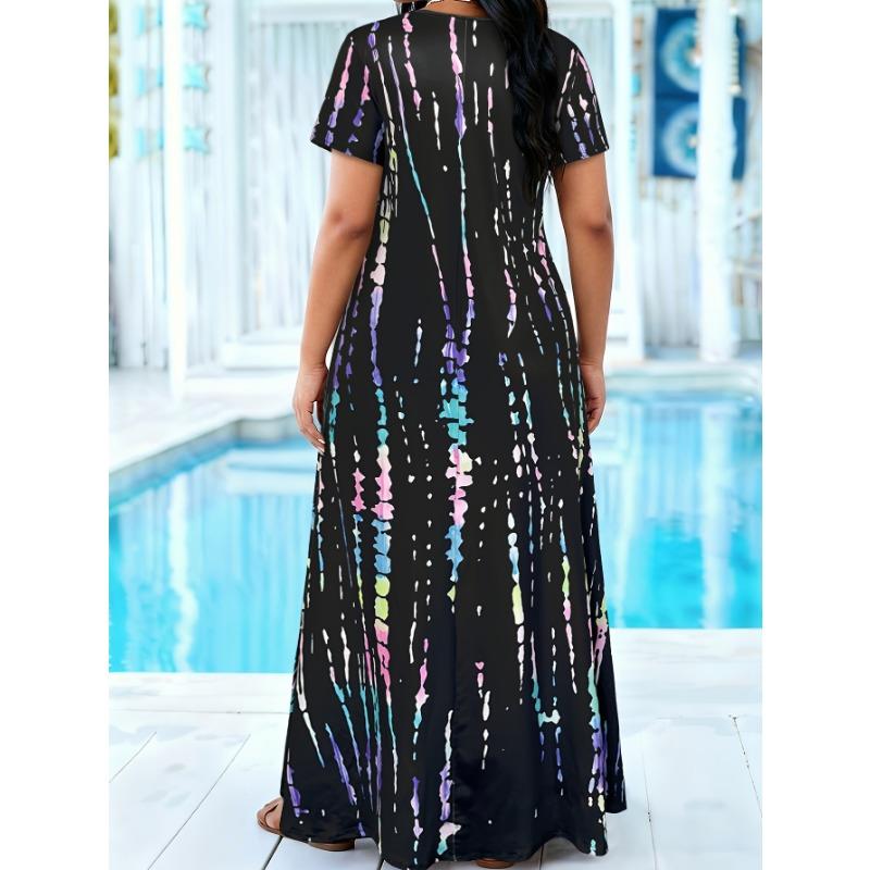 Plus Size Long Dress - Women's Short-Sleeve Long Dress