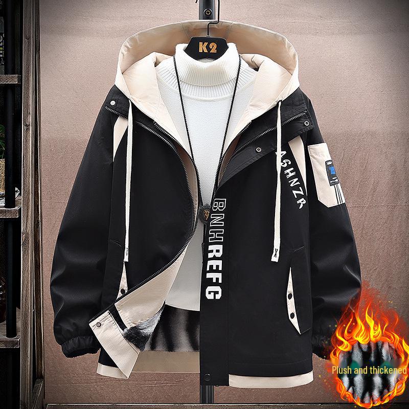 Herren Jugend Plus Samt Dicke Parka - Herbst & Winter Arbeitsjacke für Studenten