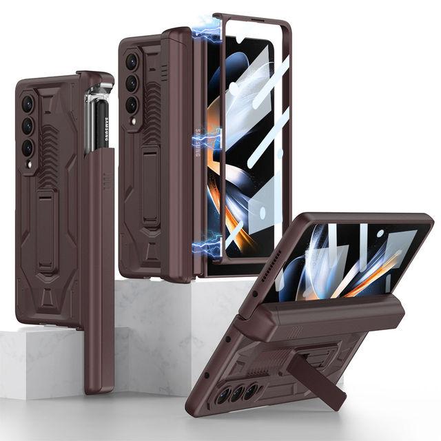 Magnetic Folding Armor Slide Pen Case For Samsung Galaxy Z Fold 4 5g With Bracket Anti -Drop Shockproof Full Protection Cover