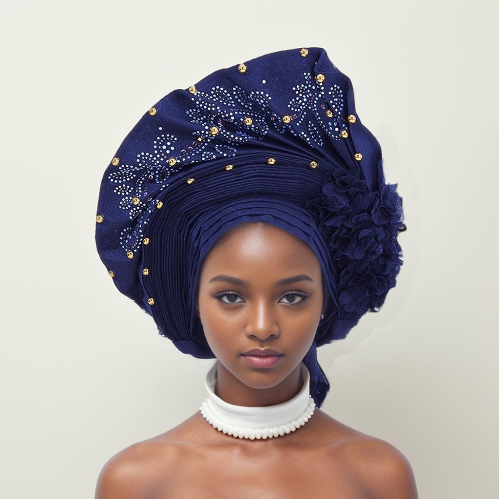 New Fashion Heavy Industry African Turban Hat Turban Hat Wedding Party Gele Adjustable