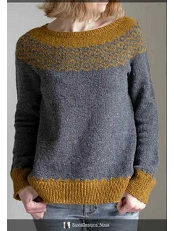 Women's Trendy Color Block Round Neck Knitted Sweater