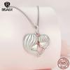 BISAER 925 Silver Mother & Child Pendant Necklaces Heart Charm Adjustable Chain For Women Mother's Day Birthday Jewelry