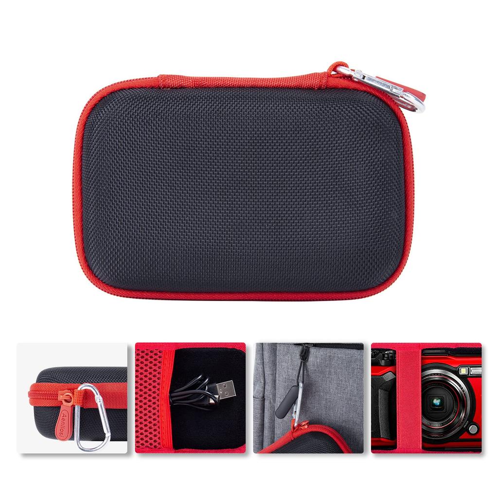 Aenllosi Storage Case Compatible with Olympus Digital Camera Tough TG-7 / TG-6 / TG-5 / TG-4 / TG-3 / TG-2 (Red Zipper) (Case Only)