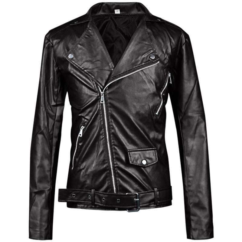 Anman European and American medieval punk jacket fashion slim-fitting lapel splicing locomotive leather top