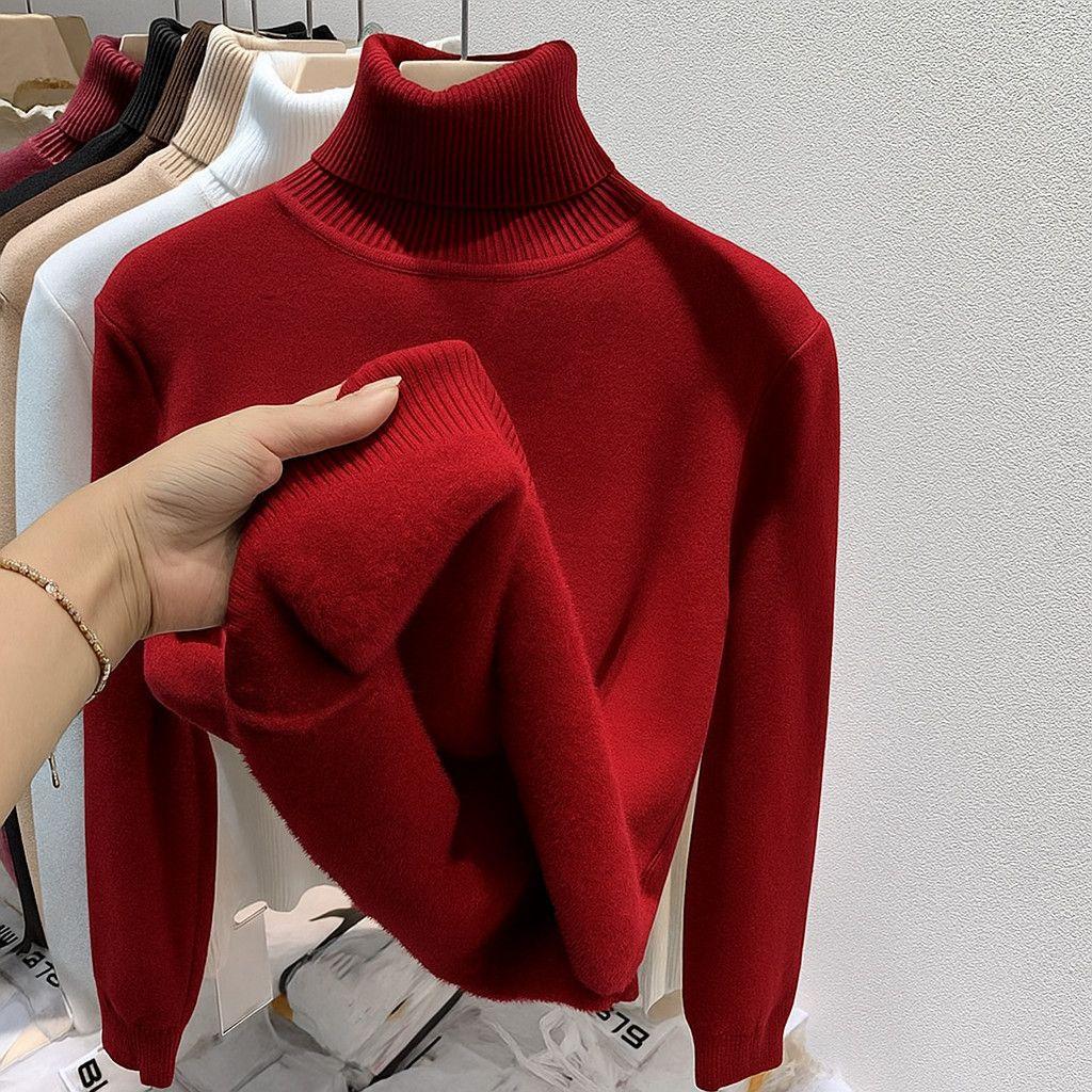 Turtleneck Sweater Women's Fleece Thickened New Integrated Mink Fleece Inner Top Shirt Women's Winter Thick
