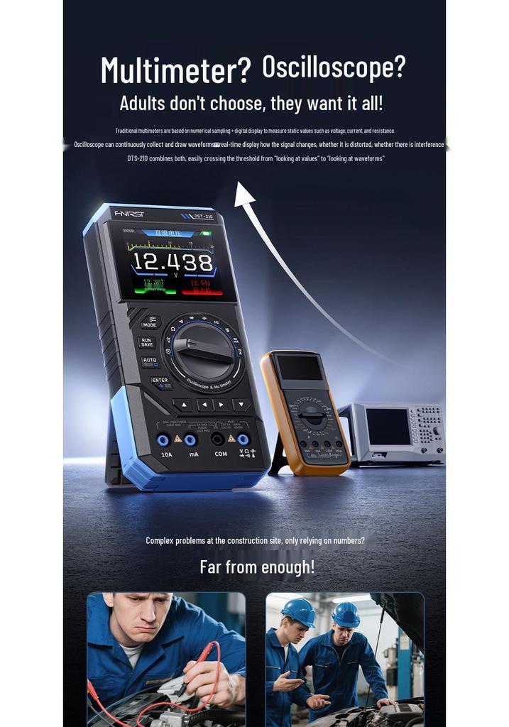 FNIRSI DST210 3-in-1 Digital Multimeter: 4.5 Digit, 10M Bandwidth Oscilloscope & Signal Generator