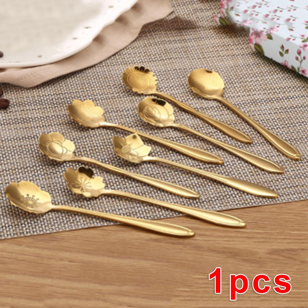 Cuisine Café Cuillère Acier Inoxydable Dessert Forme Fleur Rouille Preuve Pelle Remuer Sucre Vaisselle Thé Cuillère à Thé Utile