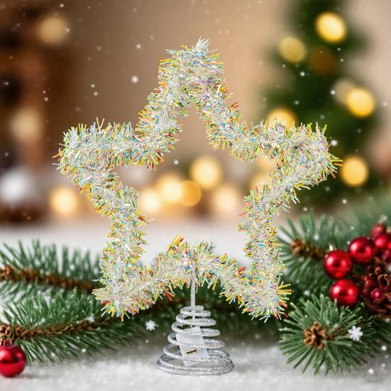 1/2Pcs Christmas 3D Tree Top Star Glittered Decoration with LED Lights Colorful Silk Threads Visual Appeal Holiday Seasonal Decor