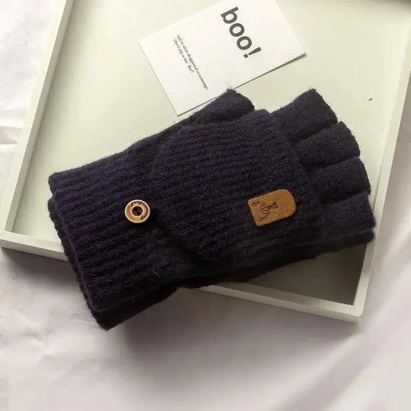 Unisex Ultra-Warm Winter Knitted Thickened Fingerless Gloves Touchscreen Compatible Half Finger Soft Thermal Gloves for Students