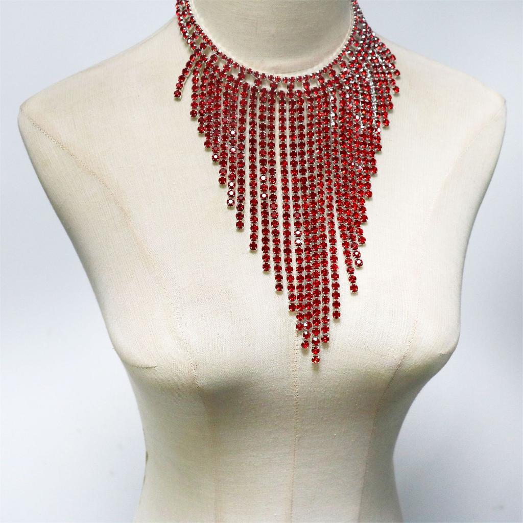 European And American Popular Jewelry, Temperament Multi-Layer Fringed Red Diamond Necklace Bridal Dress, Fashion Dinner Party Neck Chain Woman