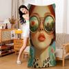 1pc Nordic Boho Fashion Glasses Woman With Flowers Beach Towel Bath Towels For Microfiber Quick Dry Sand Yoga Gym Pool