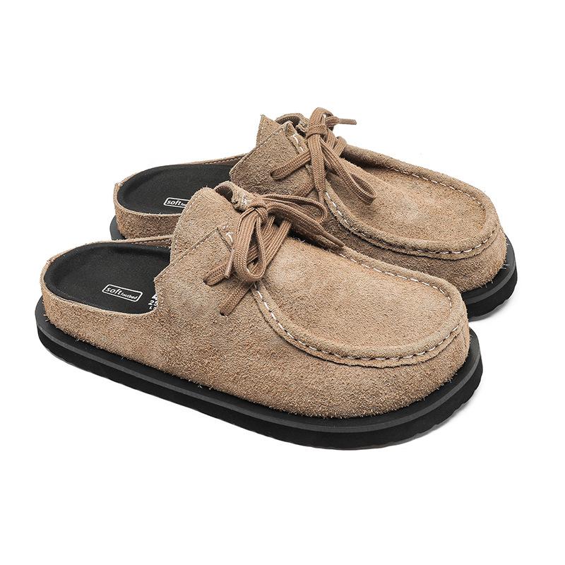 3755 retro bag head lace-up leather one-pedal summer half slippers men and women couple cowhide shoes