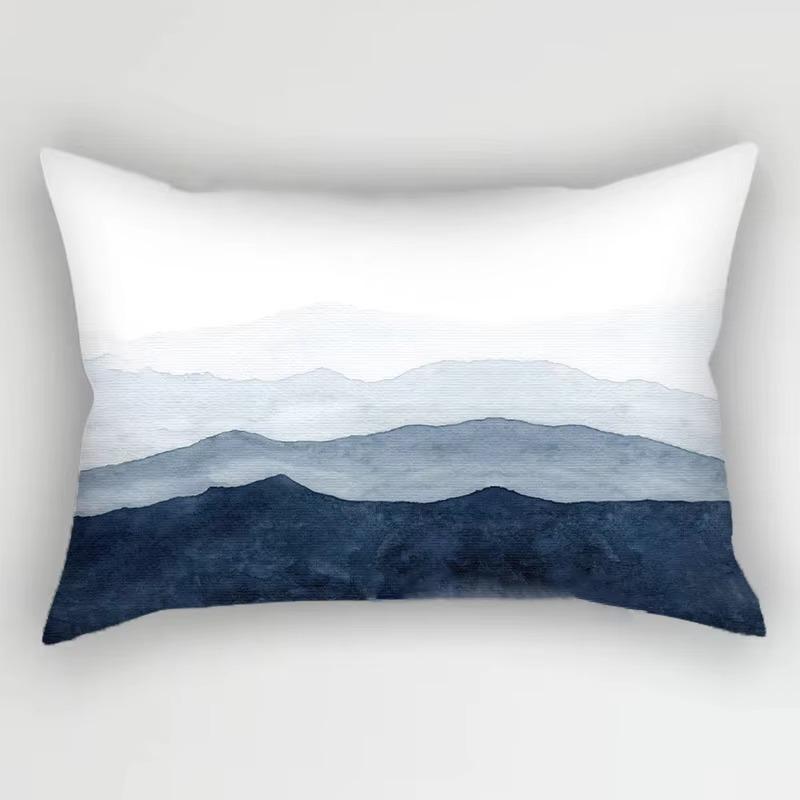 Blue Ink Flowers and Leaves Stripes Pattern Print Decoration Bedroom Living Room Office Home Rectangle Pillowcase