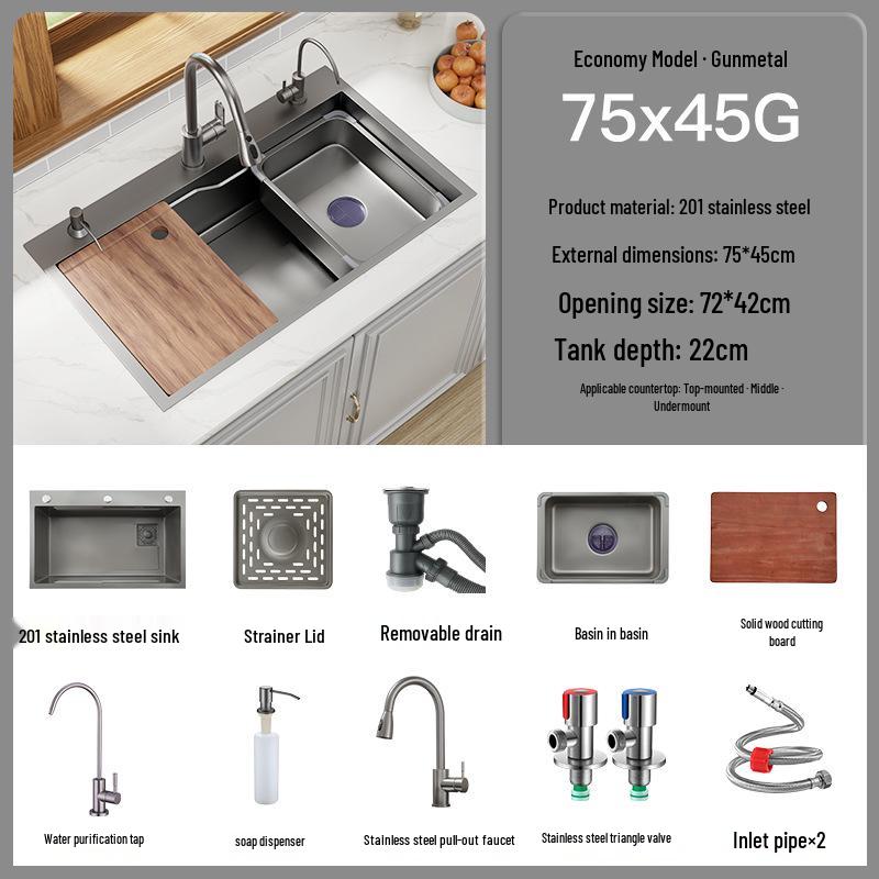 Black Nano 304 Stainless Steel Kitchen Sink: Large Single Bowl Vegetable Washing Basin