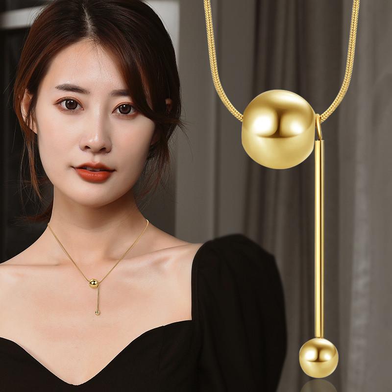 Chic Gold Minimalist Titanium Steel Neck Chain With Unique Round Ball Pendant Design