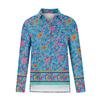 Women's Loose Floral Print Stand Collar Long Sleeve Cotton And Linen Top