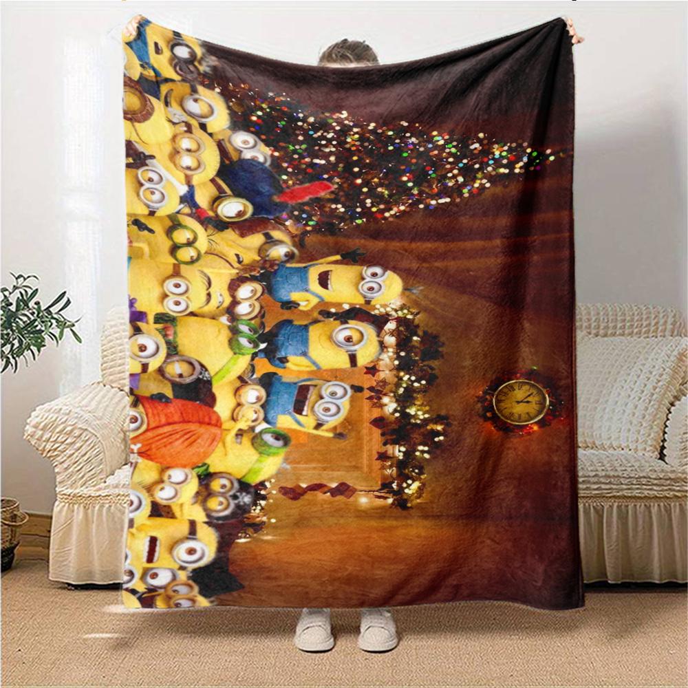 1Pc Minions Christmas Celebration Blanket Soft Throw Blanket For Home Bedroom Bed Sofa Travel Office Solid Christmas Blanket