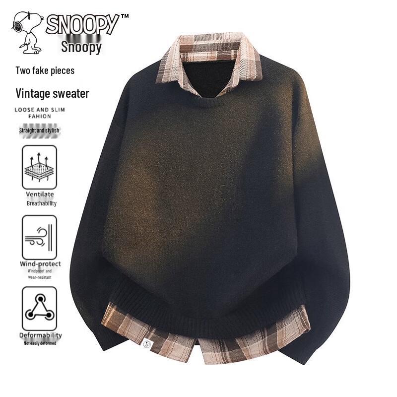 SNOOPY Men's Faux Two-Piece Polo Collar Knitted Sweater