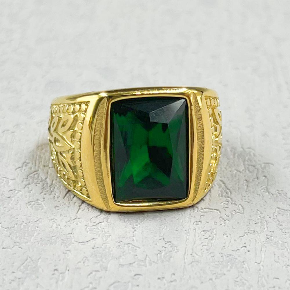 Vintage Gothic Edelstahlringe für Männer und Frauen Gravierte Blumen mit rotem großem Stein Schmuck