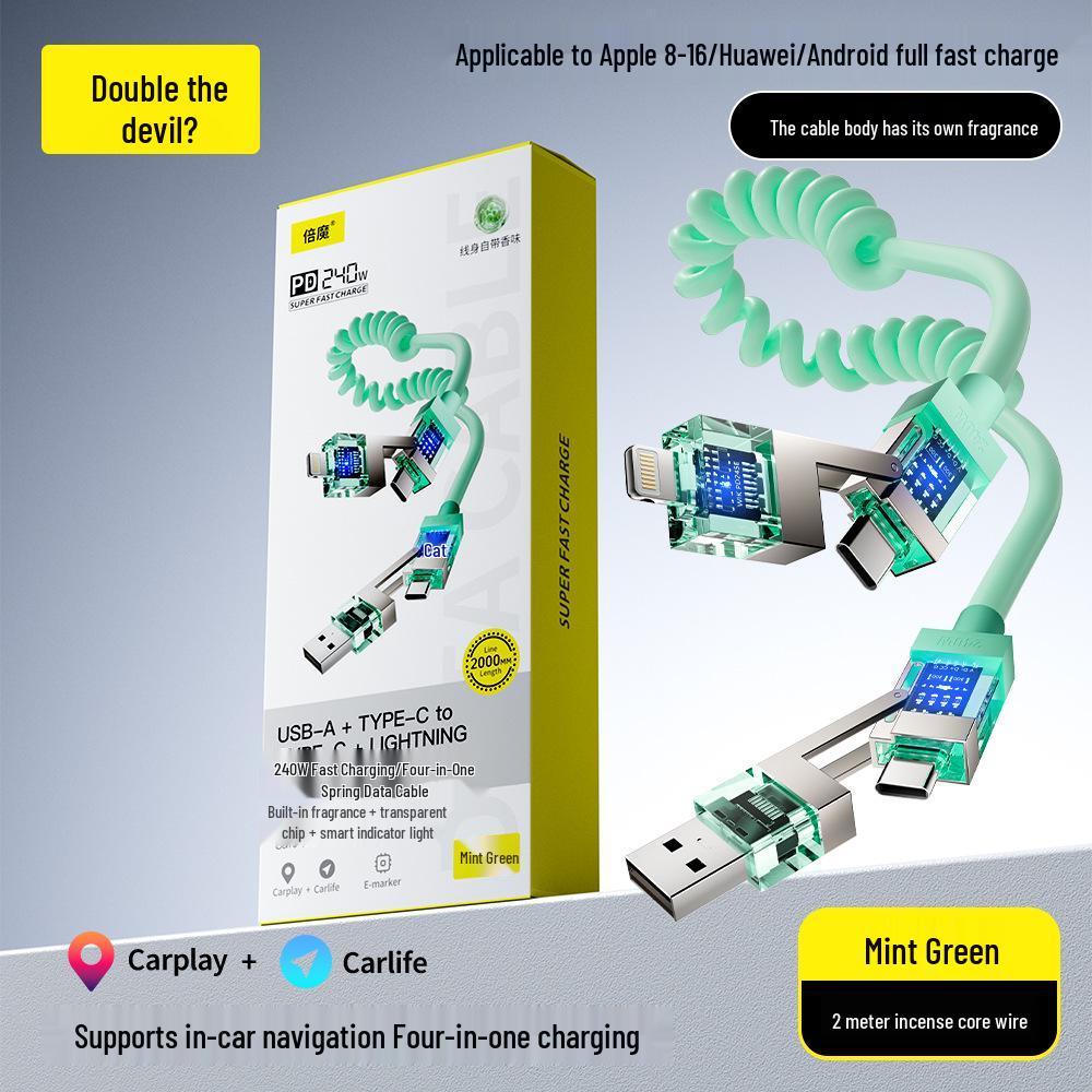 Smart Flash Charge: Baimo 240W 4-in-1 Aromatherapy Fast Charging Cable for Apple & Android