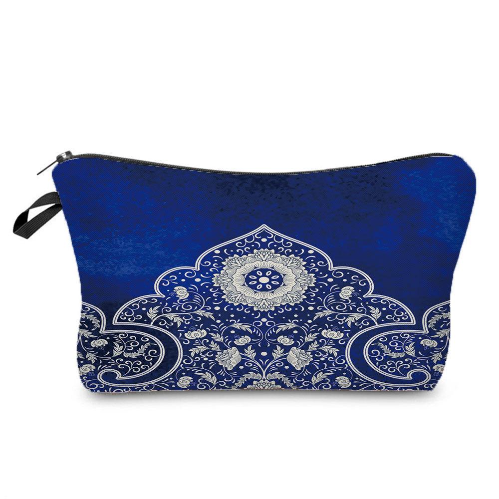 Women Blue and White Porcelain Print Cosmetic Bag Toiletries Organize Travel Storage Case 6701