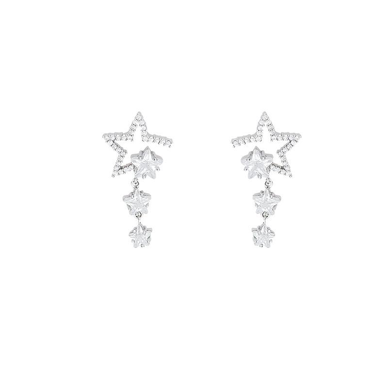 High-end romantic star falling galaxy zircon star earrings fringed stud earrings unique light luxury high-end temperament ear jewelry
