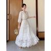 Elegant V-neck Puff Sleeve Crochet Hollow Summer Dress - 2025 Collection (A6809)