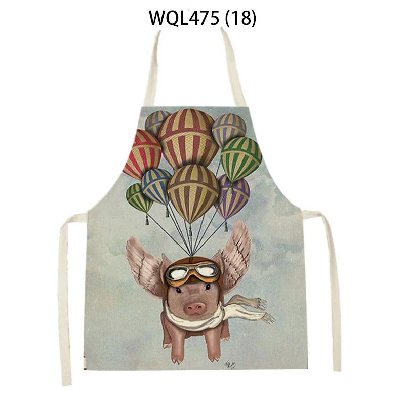 Cartoon Dog Printed Sleeveless Kitchen Aprons Animal Rabbit Fox Pattern Cooking Baking Waist Bib Household Cleaning Pinafore