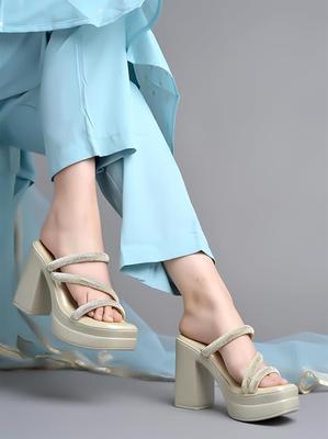 Shoetopia Damen Verzierte Blockabsatzschuhe | Gepolstertes Fußbett | Lässig, Ethnisch, Party, Hochzeit, Festlich | Bequem