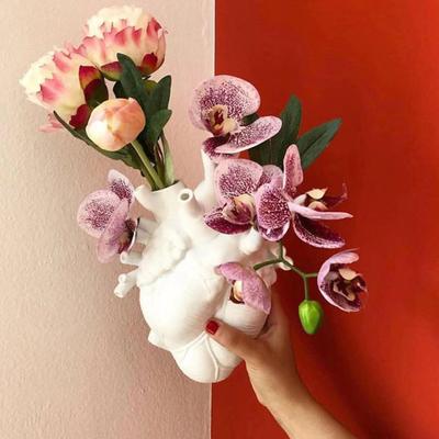 Jarrón Corazón Flor Forma Órgano Corazón Humano Resina Decoración de Mesa Soporte para Flores