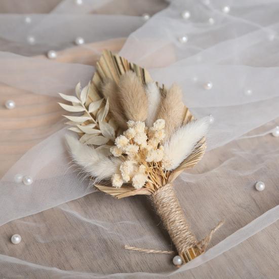 Gold Wheat Wedding Boutonniere Preserved Artificial Flower Lapel Pin for Groom Groomsman Rustic Floral Corsage for Wedding Party