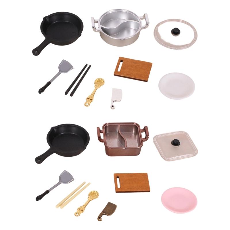 Dollhouses Miniature Hot Pot Utensils Kits With Realistic Detail Including Pot Pan Cover For 1/12 Scale Kitchen 1