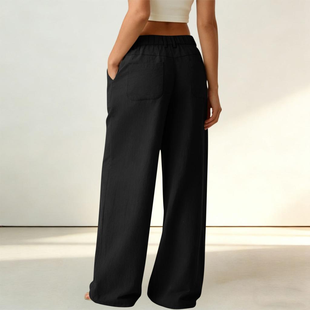 Damen Vintage High Waist Weite Hosen Lockerer Schnitt Lässige Gerade Hosen mit Taschen Geeignet für den Alltag
