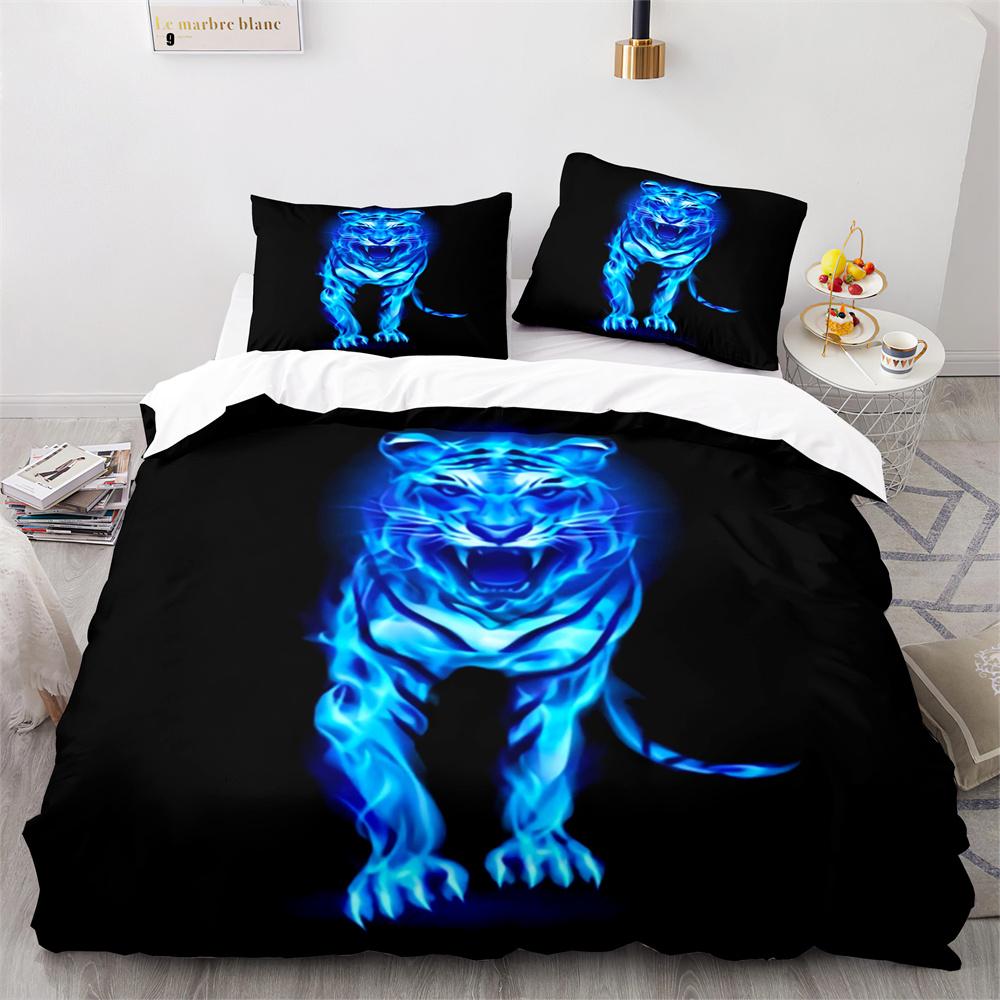 Purple Fire Tiger Duvet Cover Set 3D Print Wild Animals Queen King Size Bedding Set For Kid Boy Teen Comforter Cover With Zipper