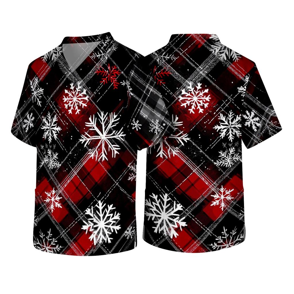 Men's Christmas Themed Holiday Caregiver Uniform for Work in Hospitals and Clinics