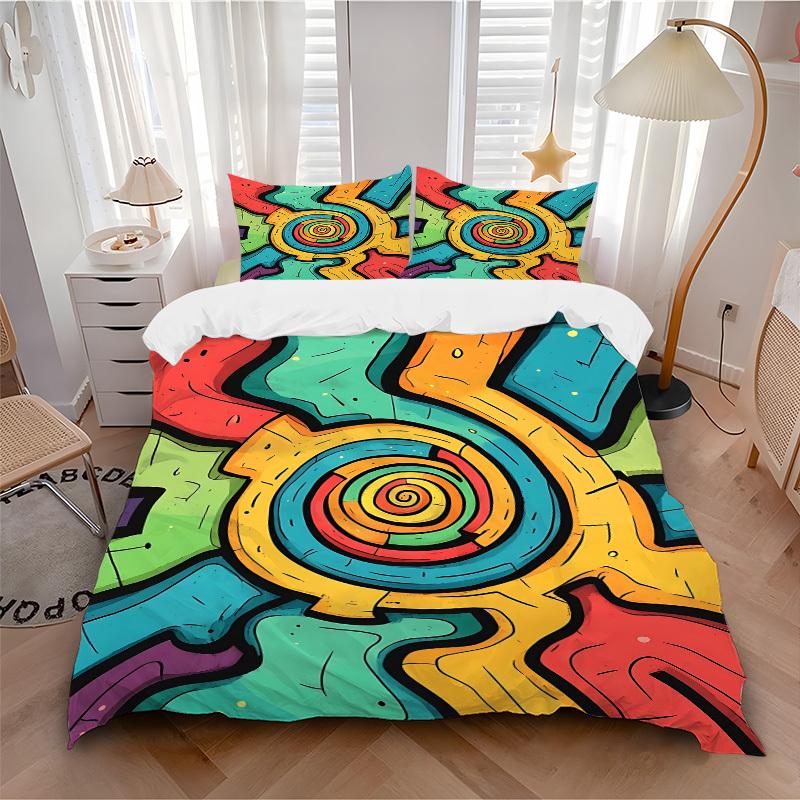

3pc Spiral Vibrant Cover Set - 1 Quilt Cover + 2 Pillowcases, All Seasons Bedroom Setting, Perfect for Home070 135x200cm