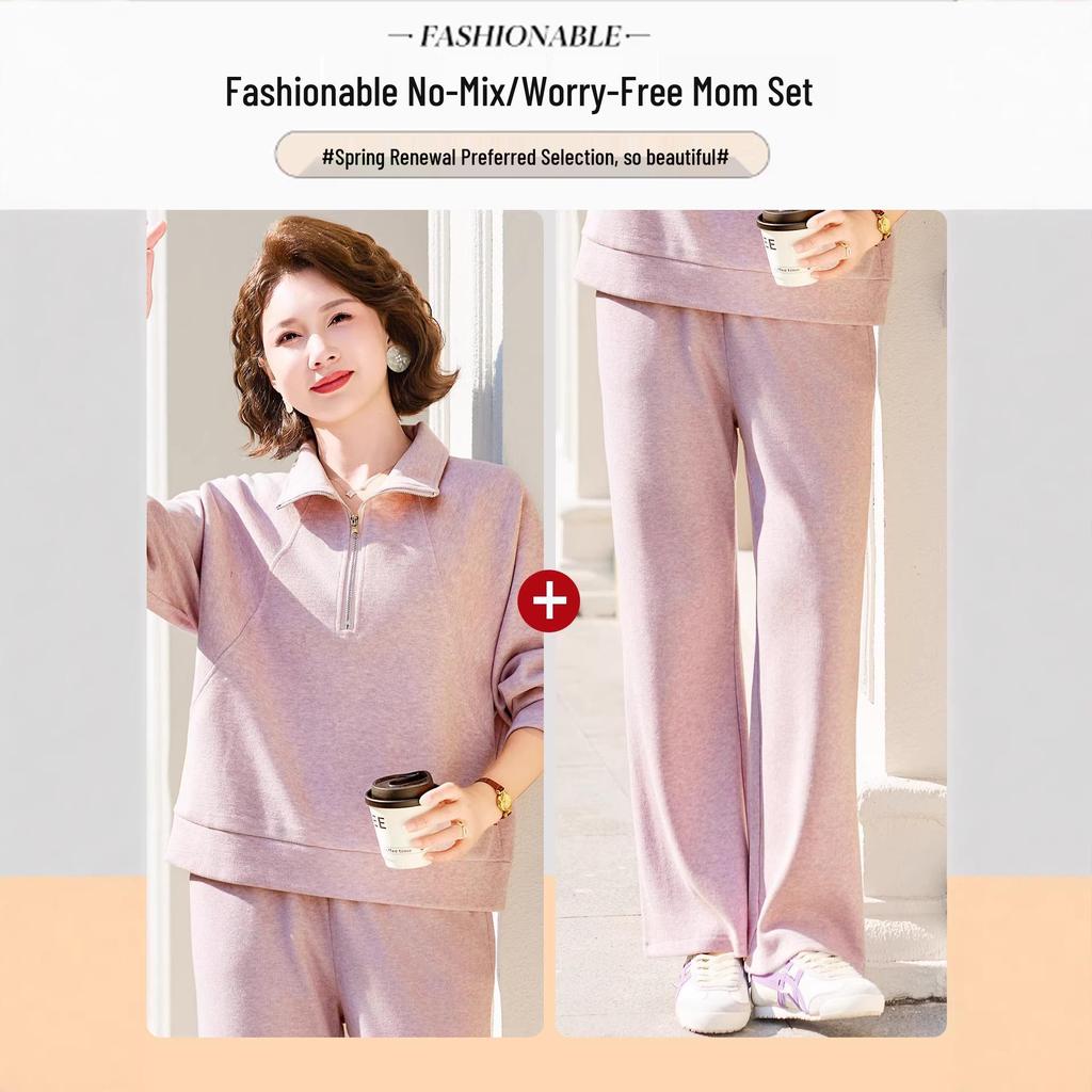 Mom's Stylish Spring Sports Suit 2026: Slimming, Age-Reducing Two-Piece for Middle-Aged & Elderly Women
