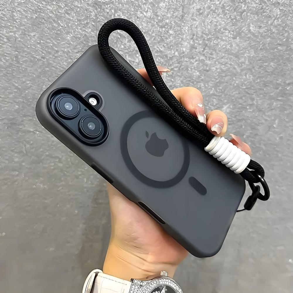 Contrast Lanyard Candy Color Case for Magsafe for iPhone 17 16 15 14 Plus 11 12 13 Pro Max 16e Hand Wrist Strap Matte Soft Cover