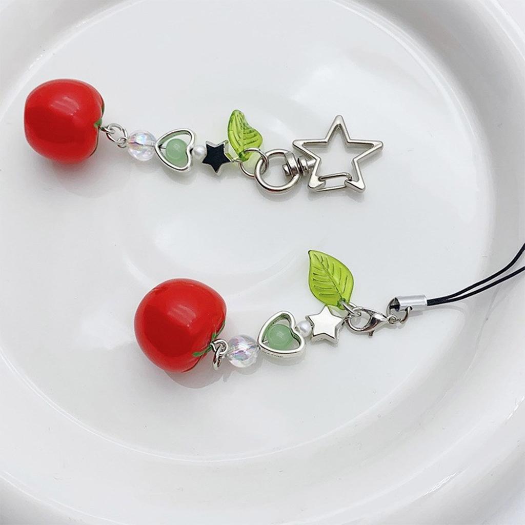 Fashion Mini Tomato Star Bead Pendant Phone Straps Lanyard Pocket Keychain Strap Backpack Charm Car Key Decoration Chain