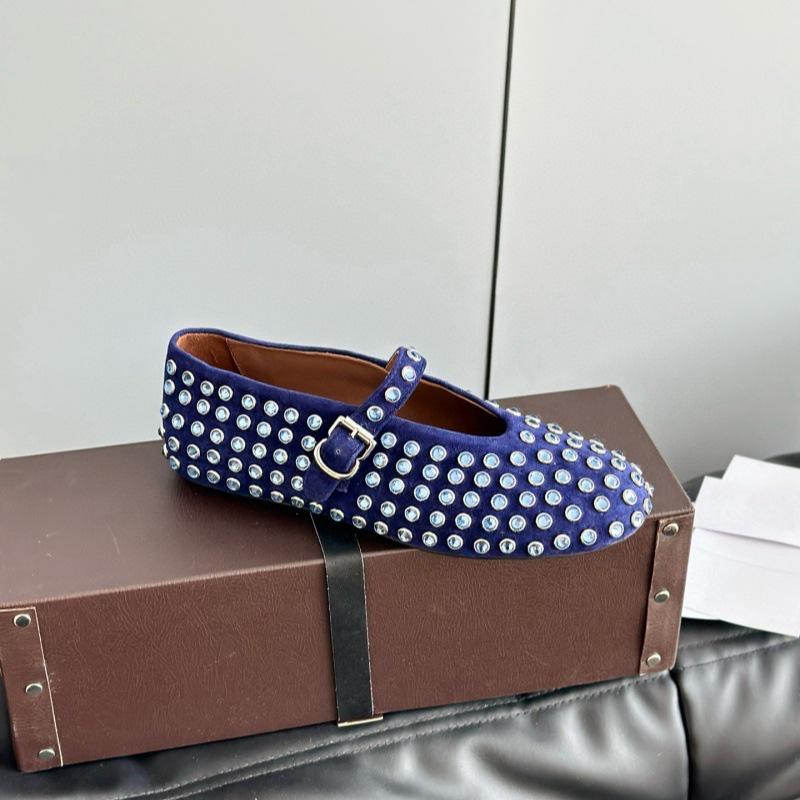 Migua Suede Crystal Mary Jane Flats with Rivets