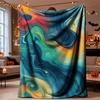 Halloween Flannel Throw Blanket Abstract Marbling Pattern Cozy Napping HomeDecor