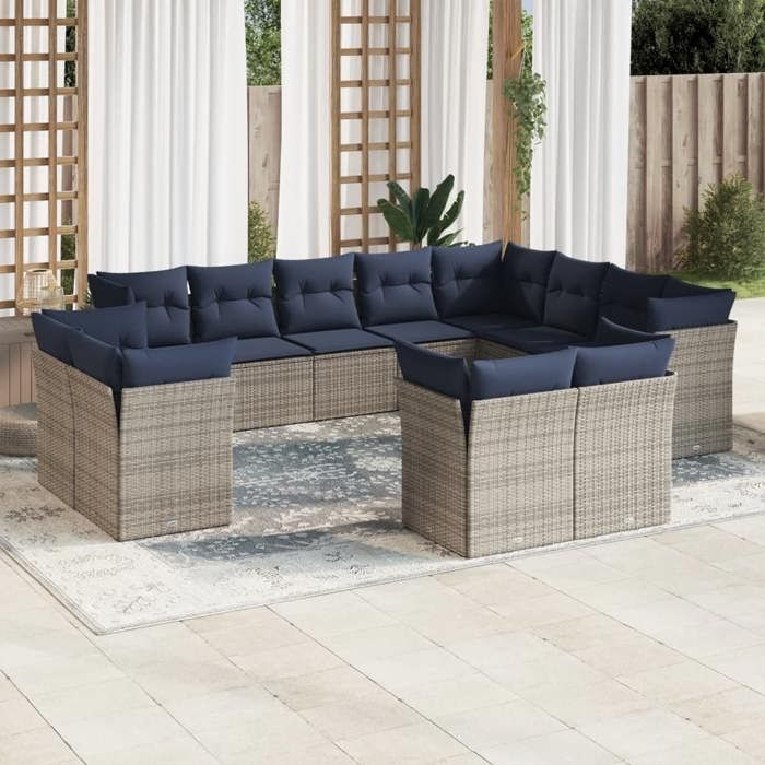 VidaXL Salon de Jardin avec Coussins 12 pcs, Canapés de Terrasse, Ensemble de Meubles d'Extérieur Patio, Moderne, Gris 3218531