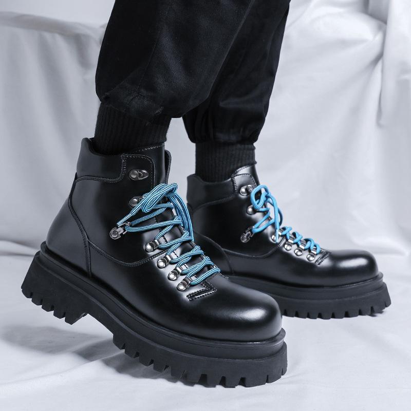 men luxury fashion platform boots black trendy  designer shoes original leather ankle boot party nightclub motorcycle botas