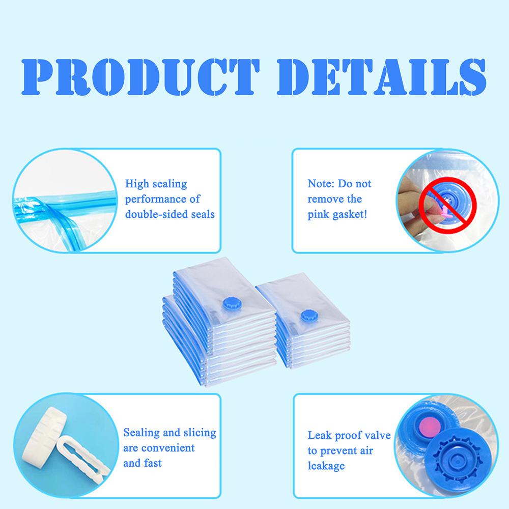 Transparent 5pcs Vacuum Storage Bag With Pump Household Travel Sealing Bag Set for Clothes Pillows Bedding Home Closet Organizer