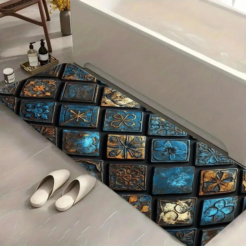 1PC Flower Pattern Kitchen Rugs Non-Slip Home Door Mats Pop Design Bathroom Rug Bath Mat Carpet for Home Sink Laundry Decor